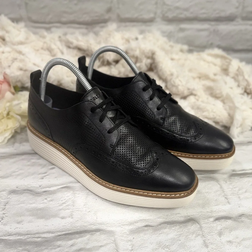 Cole Haan Øriginal Grand Black Platform Wingtip Oxford Shoes Womens Sz 9 B Nice!